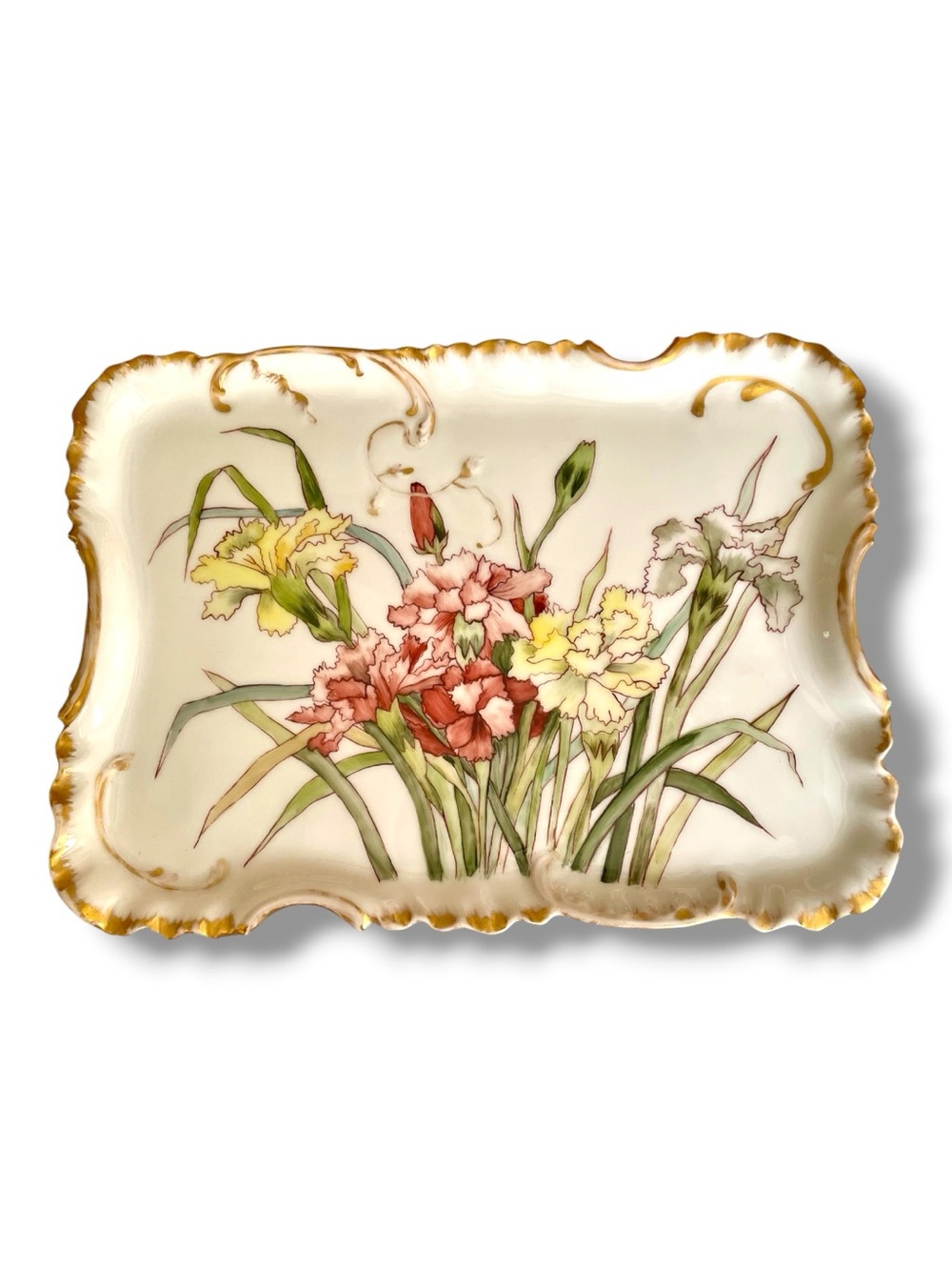 Limoges vanity tray from the late 1800’s, custom hand painted, scalloped edges